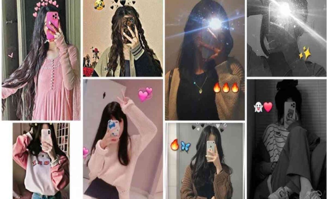 girl poses instagram hidden face mirror selfie