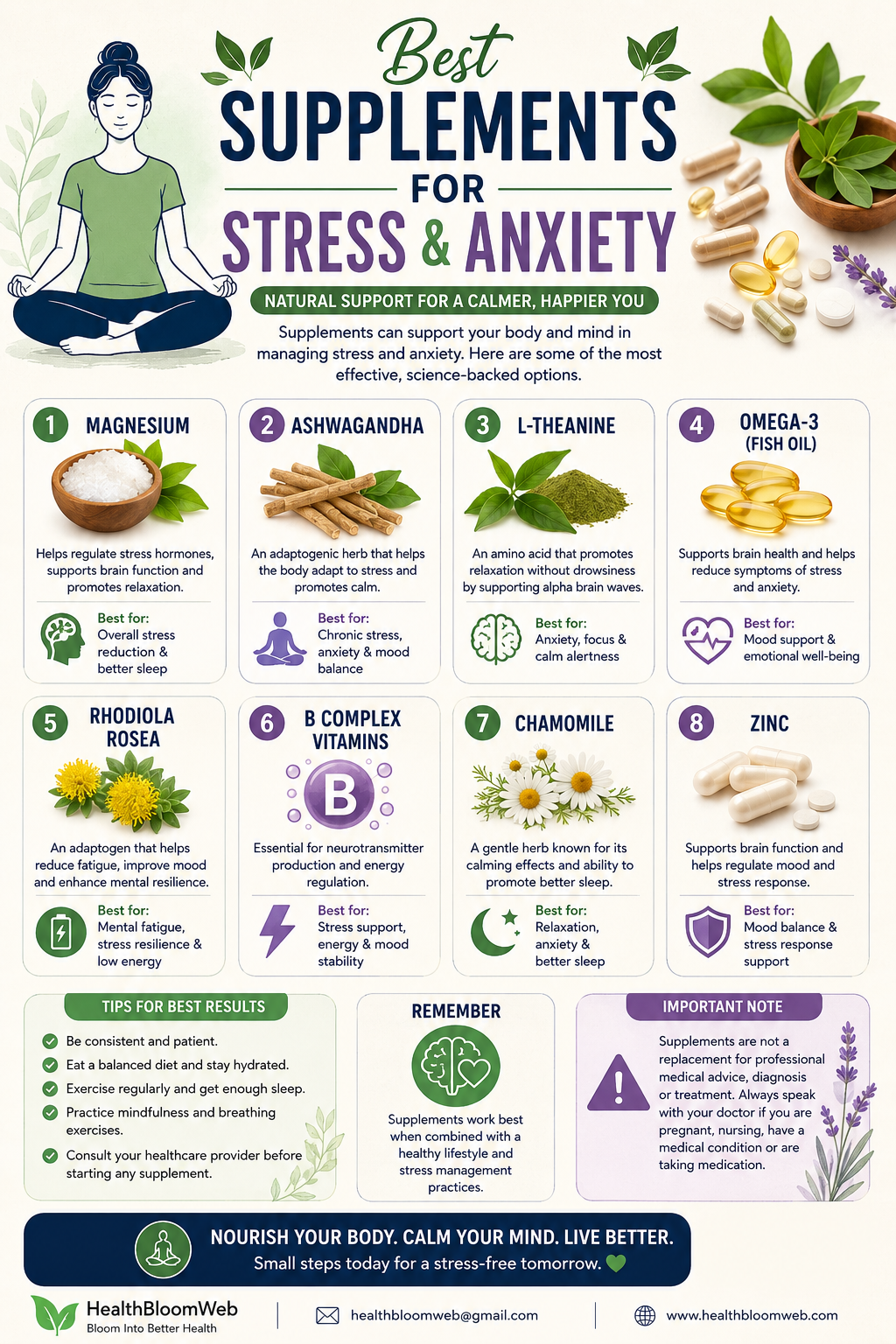 best supplements for stress and anxiety infographic
