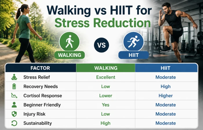 walking vs hiit for stress reduction